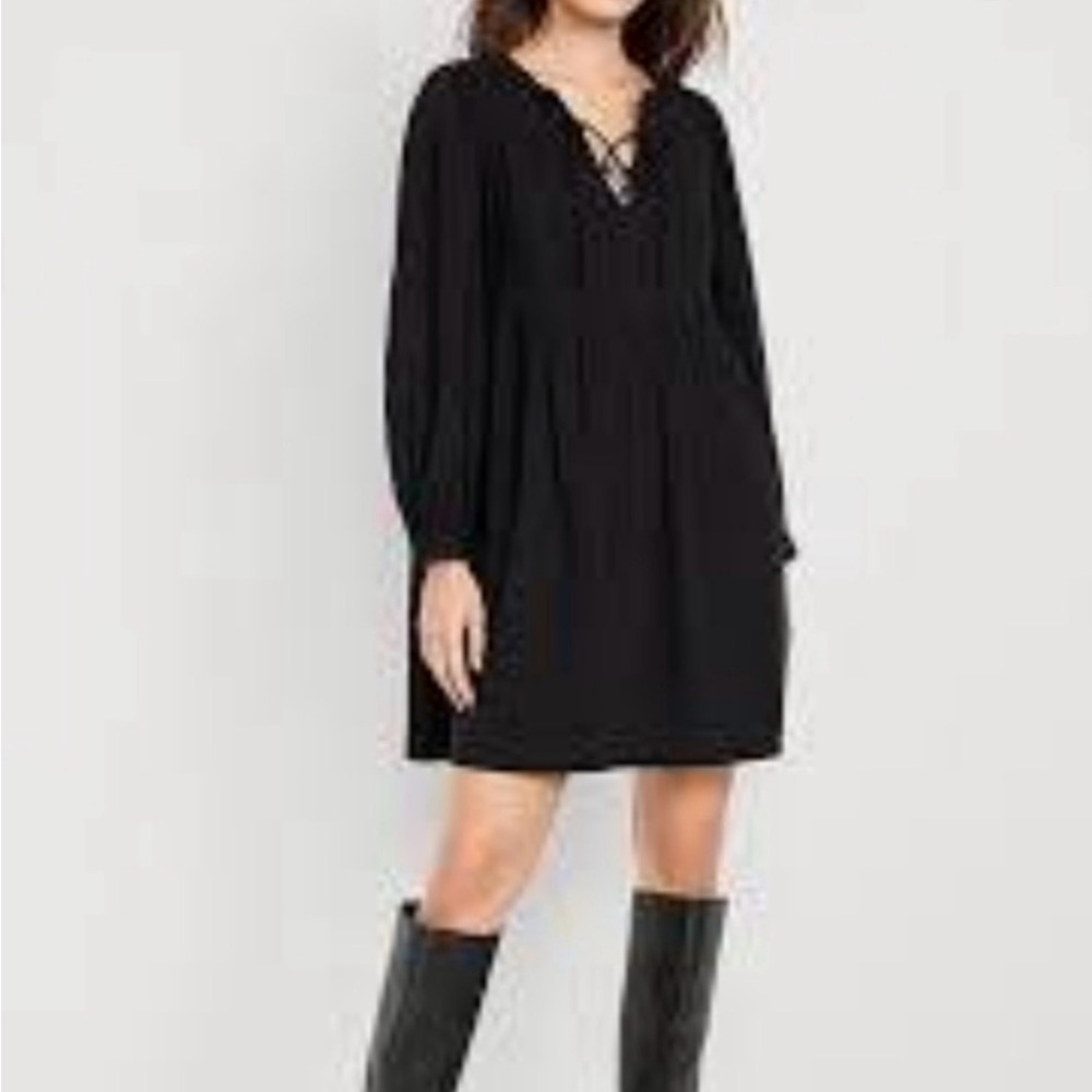 Black Long-Sleeve Boho Peasant Dress